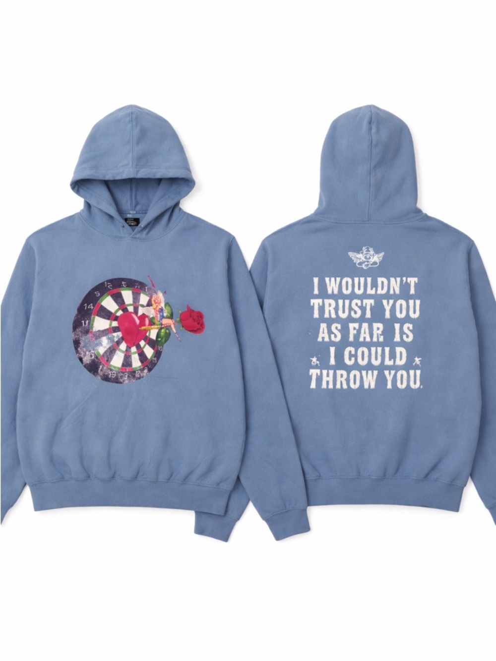 Boys Lie Blue Graphic Hoodie with Dartboard & Rose Motif